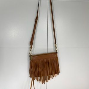 Rebecca Minkoff tan leather fringe cross body